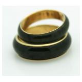 14kt Gold Green Malachite 2 Ring Set