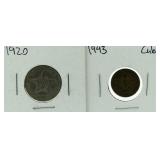 1920, 1943 Cuban Libertad Coins