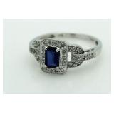 10kt Gold Genuine Sapphire & Diamnd Ring