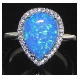 Pear Cut Australian Blue Opal Dinner Ring