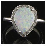 Pear Cut White Opal Dinner Ring