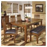 Ashley 594 Farm House Table,  4 Chairs & Bench