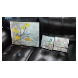 3pc Canvas Bird & Flowers Wall Decor