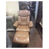 Ashley tan swivel office chair with ottoman