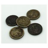 (5) 1863 Copper Nickel Indian Head Pennies