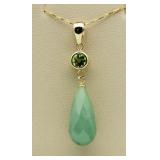 10kt Gold Genuine Jade & Peridot Pendant