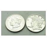 (2) Morgan & Peace Dollar 1 Gram Silver Coin Set