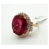 14kt Rose Gold 49.03 ct Pink Topaz & Diamond Ring