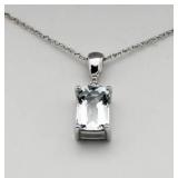 10kt Gold Step Cut Blue Topaz & Diamond Necklace