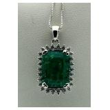$14,695 14kt Gold 4.60 ct Emerald Diamond Pendant