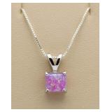 Princess Cut Pink Opal Solitaire Pendant