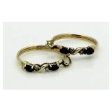 10kt Gold Sapphire & Diamond Hoop Earrings
