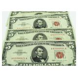 (4) 1963 Red Seal $5 Bank Notes