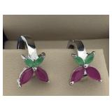 9kt White Gold Ruby & Emerald Earrings