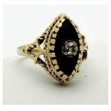 14kt Gold Antique Onyx & Diamond Filligree Ring