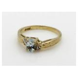 10kt Gold Aquamarine & Diamond Ring