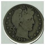 1908-D Barber Silver Half Dollar