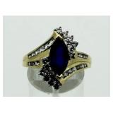 10kt Gold 2.50 ct Blue & White Sapphire Ring