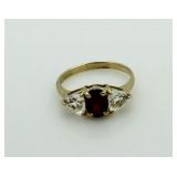 10kt Gold Garnet & White Topaz Estate Ring