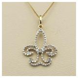 10kt Gold Fleur De Lis Diamond Pendant