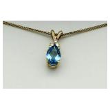 10kt Gold Pear Cut Blue Topaz & Diamond Necklace