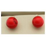 14kt Gold Red Coral Earrings