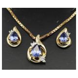 14kt Gold London Blue Topaz/Diamond 3 pc Set