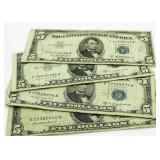 (4) 1953 Blue Seal $5 Silver Certificates