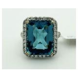 14kt Gold 22.14 ct Swiss Blue Topaz & Diamond Ring
