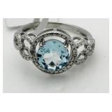 Genuine 2.21 ct Blue Topaz & Diamond Ring