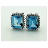 14kt Gold 14.00 ct Blue Topaz & Diamond Earrings