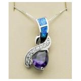 Enamled Opal Amethyst Pear Cut Pendant