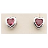 Bezel Set Ruby Heart Earrings