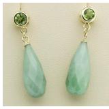 10kt Gold Genuine Jade & Peridot Earrings