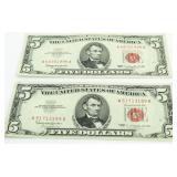 (2) Crisp 1963 Red Seal $5 Bills