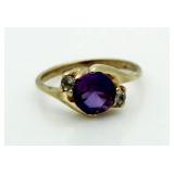 10kt Gold Amethyst & Diamond Ring