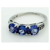 10kt Gold 3 Stone Tanzanite & Diamond Ring