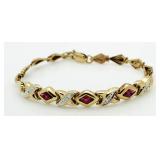 10kt Gold Ruby & Diamond Accent Tennnis Bracelet