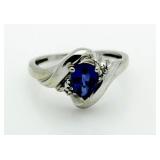 10kt Gold Royal Blue Sapphire & Diamond Ring