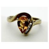 10kt Gold Pear Citrine & Diamond Ring