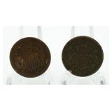 (2) 1864 & 1865 2 Cent Pieces