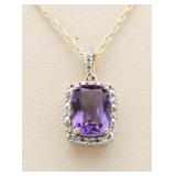 10kt Gold Amethyst & Diamond Pendant