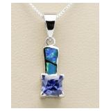 Princess Cut Tanzanite & Blue Opal Pendant