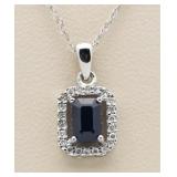 10kt Gold Genuine Sapphire & Diamond Pendant