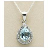 Genuine Blue Topaz & Diamond Pendant