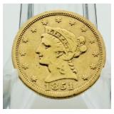 1851 Liberty Head $2.50 Gold Quarter Eagle