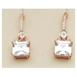 6.50 ct Asscher Cut White Topaz Designer Earrings