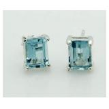 Emerald Cut 2.00 ct Blue Topaz Earrings