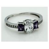 Oval White Sapphire & Amethyst Dinner Ring