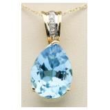 10kt Gold 8.50 ct Blue Topaz & Diamond Pendant